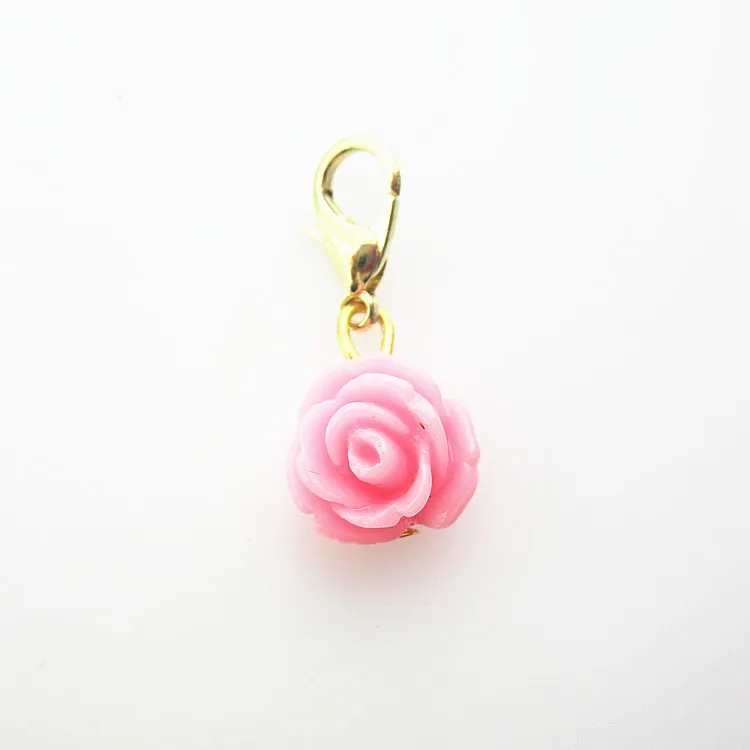 

20pcs/lot pink rose flower lobster clasp hanging dangle charms pendant/bracelet accessories charms diy jewelry