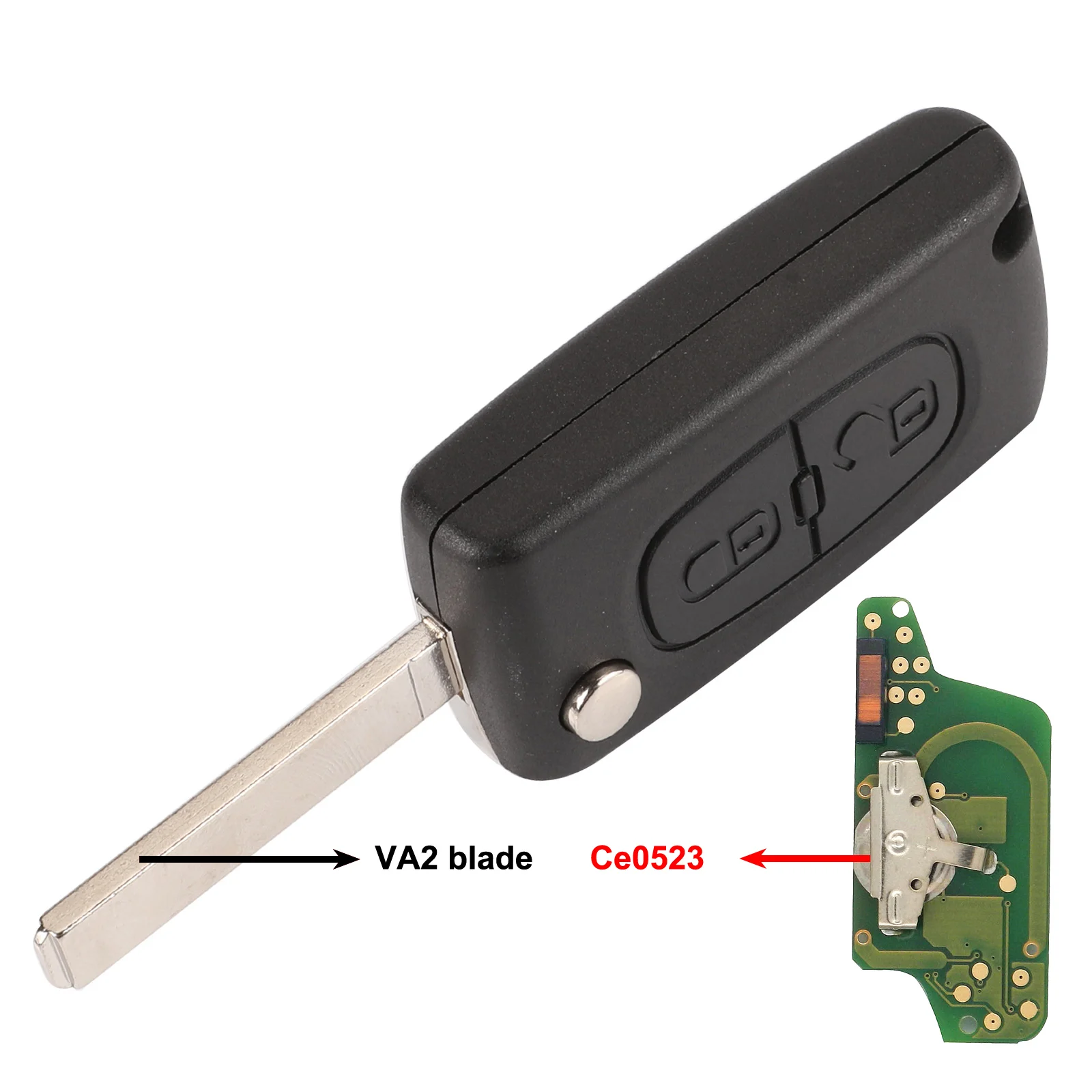 VA2 Ce0523 10X434 МГц ASK/FSK 2 кнопки флип складной ключ для peugeot 107 207 307 307S 308 407 607 Citroen C2 C3 C4 пульт дистанционного управления Fob 2BT - Цвет: VA2 Ce0523