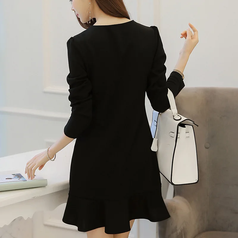 modis spring summer new fashion Bow mini dress Work women's Korean splice dresses vestidos tide black Party women | Женская одежда