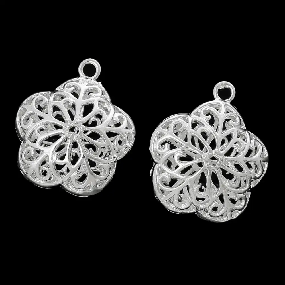 DoreenBeads Медь Шарм Подвески Цветочный Посеребренная Hollow 21.0 мм х 19.0 5 Шт. 2015 новый |