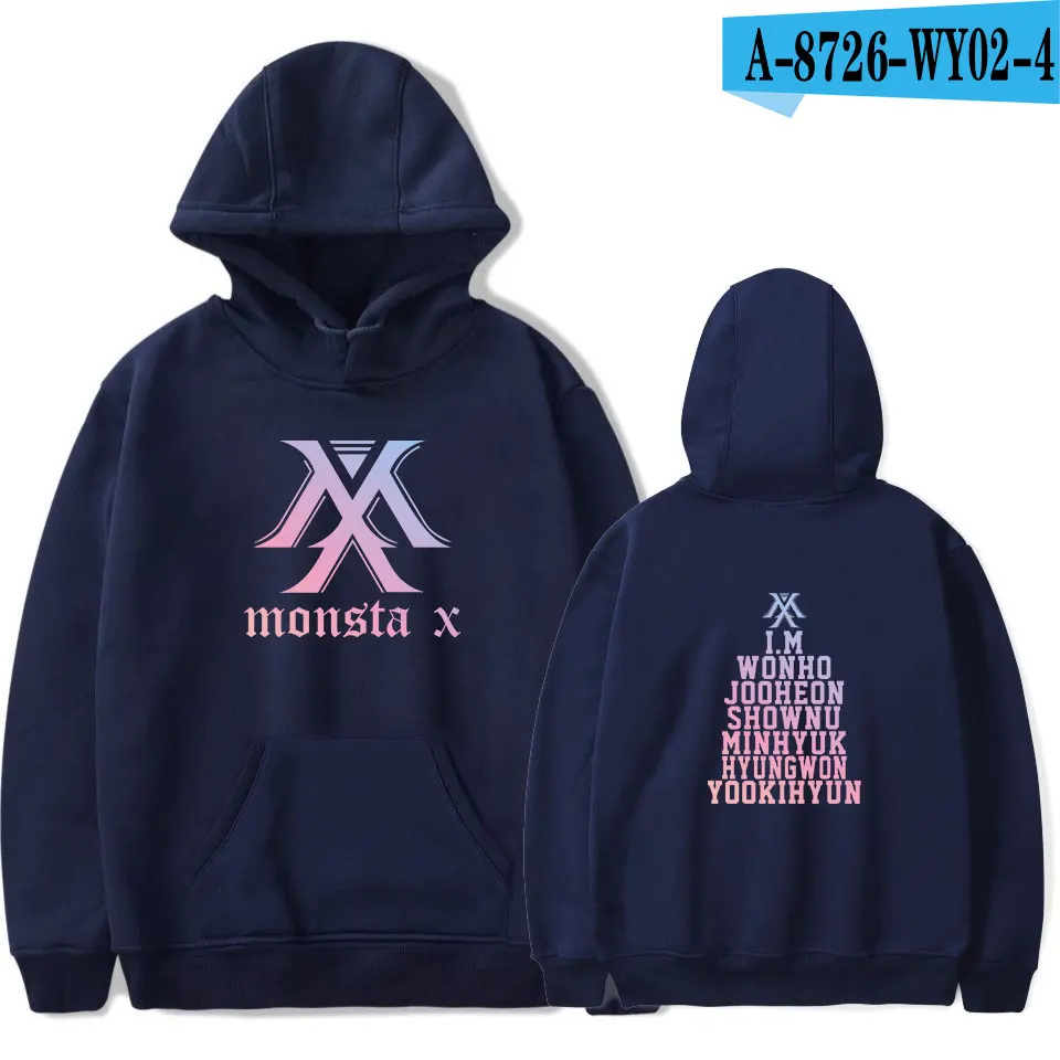 MONSTA X толстовки свитшоты женские корейские пуловеры хлопковая одежда с длинными рукавами Harajuku уличная зимняя куртка пальто - Цвет: navy bule