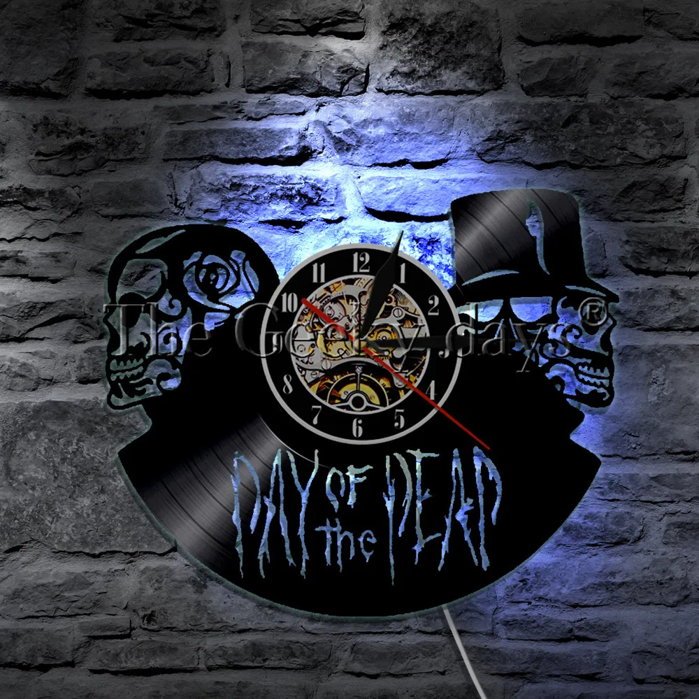 Виниловые Настенные Часы Dia de Muertos Day of the Dead Wall с изображением черепов настенные