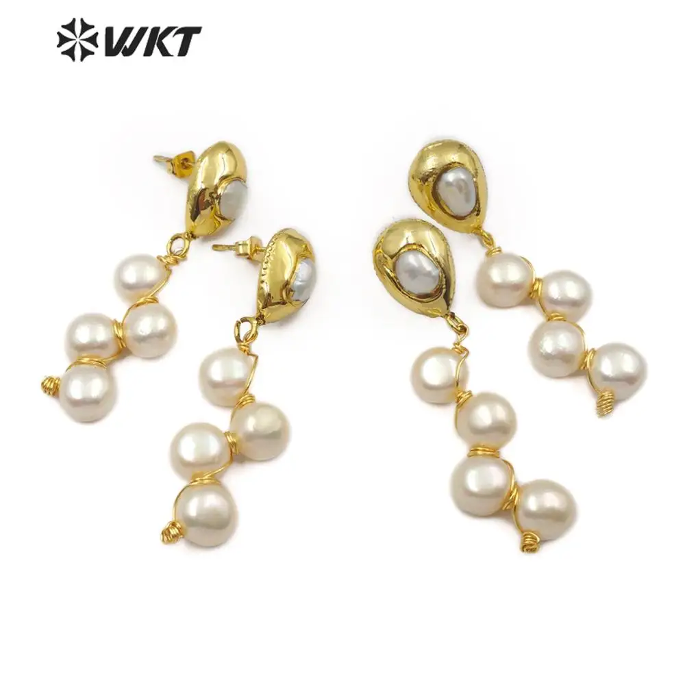 Серьги женские круглые с натуральным пресноводным жемчугом WT-E529 WKT нежные