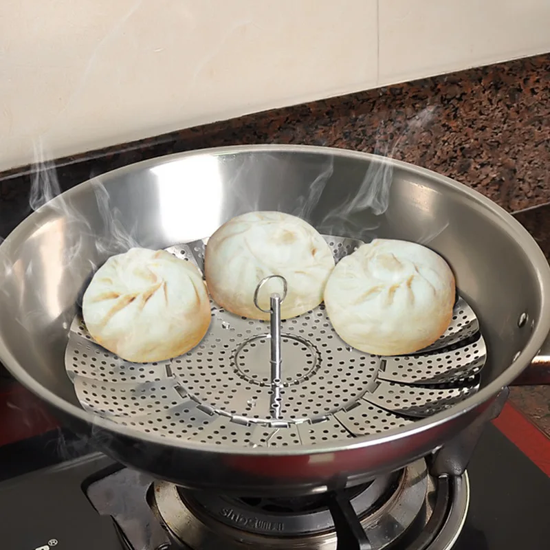 OLOEY Stainless Steel Folding Steamer Kitchen Vegetable Fruit Basket Food Mesh Steaming Rack Cookware Vapor Cooker Steamers Tool | Дом и сад
