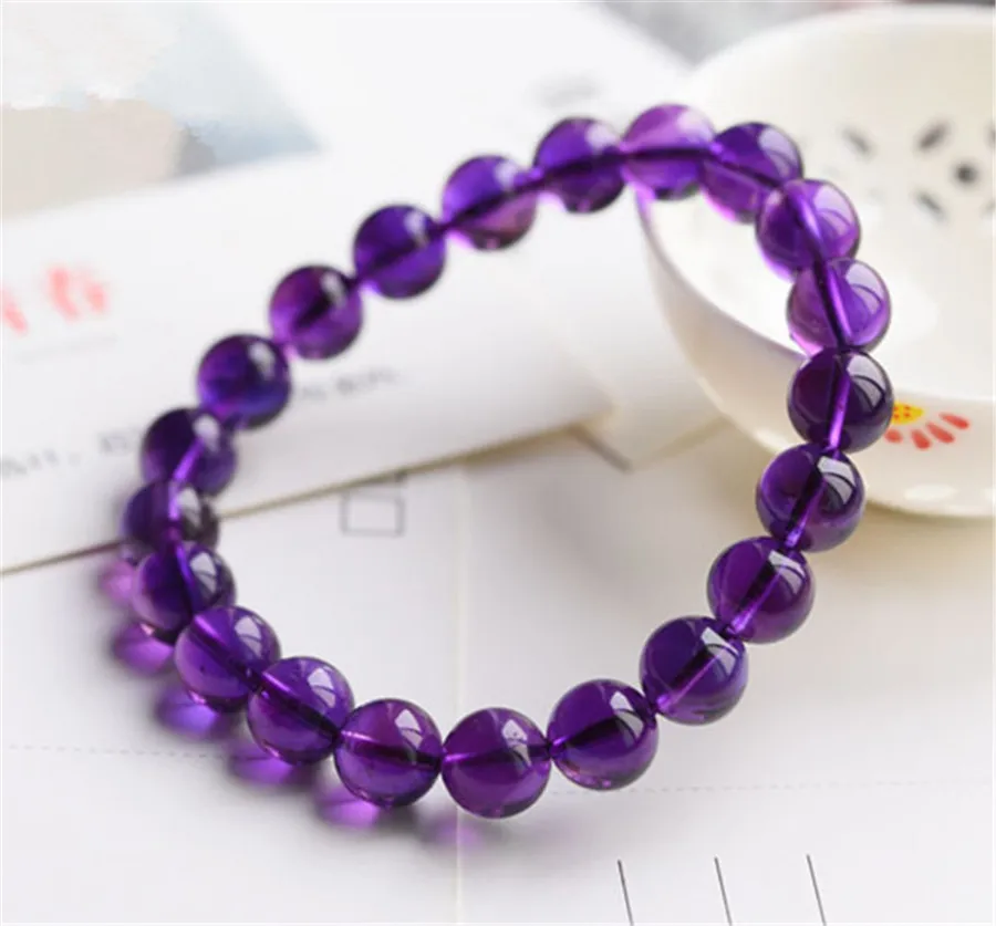 

Genuine Purple Natural Ame thyst Gems Stone Crystal Bracelets For Women Female Stretch Round Bead Bracelet 8mm 9mm 10mm 11mm