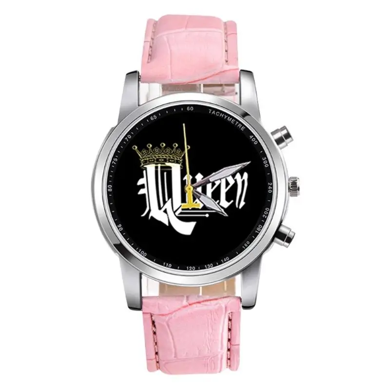 Queen Pink Новинка; обувь для костюмированных вечеринок в стиле King queen кожаные часы женские для влюблённых кварцевые часы Для мужчин Роскошные брендовые наручные часы мужские и женские кварцевые часы для влюблённых - Цвет: Queen Pink