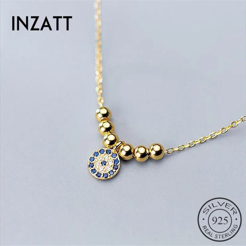 INZATT Classic Talisman Blue Eyes Of Bead Pendant Necklace 925 Sterling Silver Gold Color For Women Choker fashion Jewelry