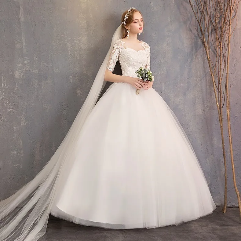 Robe De Mariee вышитое кремовое Свадебное Платье милое кружевное бальное платье