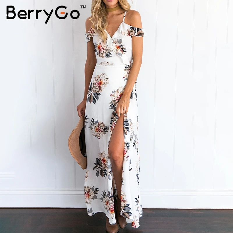 BerryGo/шифоновое платье макси с цветочным принтом и оборками летнее пляжное