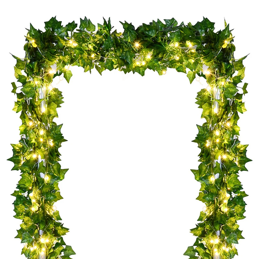 2m 20 LEDs Warm White Artificial Leaf Lights Copper Battery Powered for Christmas Party Wedding Garden decoration