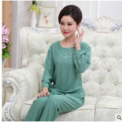 Пижама женская с длинным рукавом и о вырезом весенне летняя большого размера