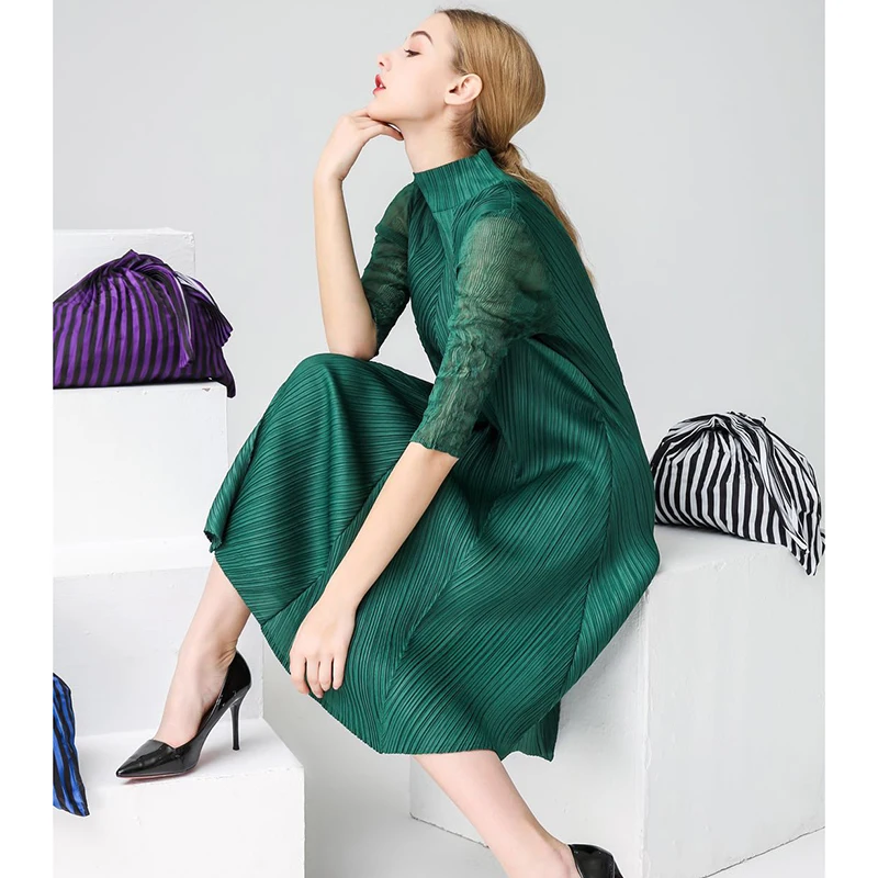 Changpleat 2019 весна лето новые женские платья Miyak плиссированные Модные водолазки