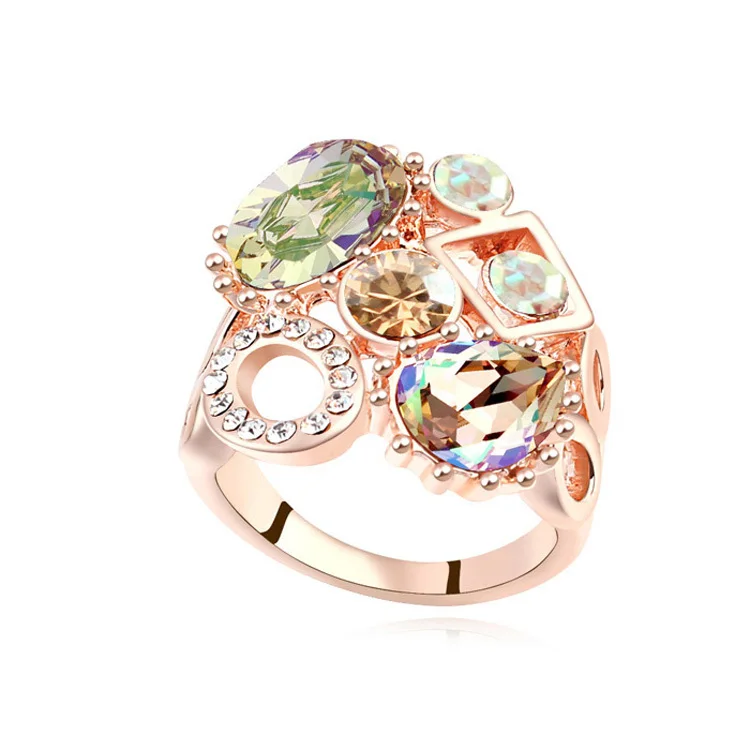 

Luxury Brand Jewelry Ring Crystals from Swarovski For Women Wedding Rings Top Quality Joyas Gold Color Christmas