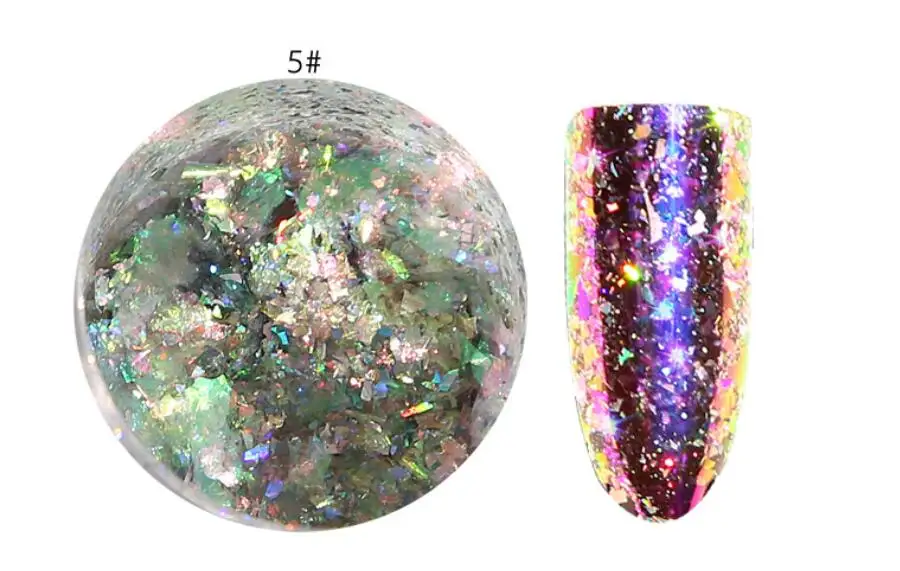 Ногтей Книги по искусству блестит Galaxy Холо хлопья лазера Bling Радуга вкраплениями Chrome магический эффект нерегулярные порошки DIY маникюр новое поступление