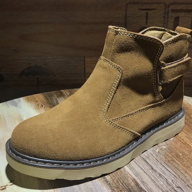 Light brown Ze 37-45; SiRetro; мужские ботильоны из коровьей замши на застежке-липучке; удобные зимние ботинки на танкетке для мальчиков - Цвет: Light brown