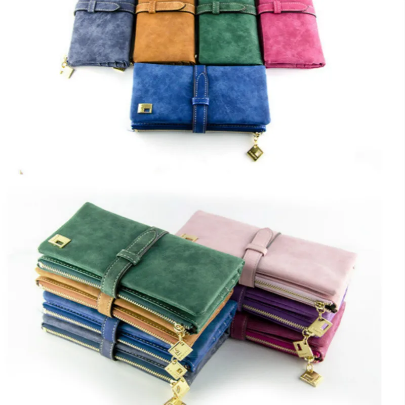 2018 новые модные женские кошельки с кулиской из нубука на молнии Длинный кошелек