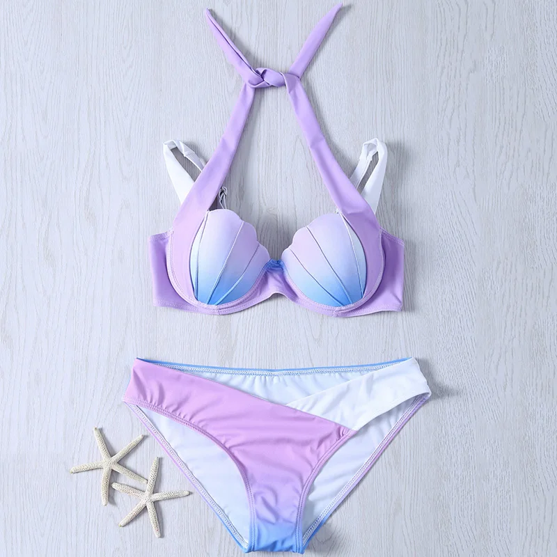 Женский купальник-бикини из двух предметов с треугольным вырезом и градиентной