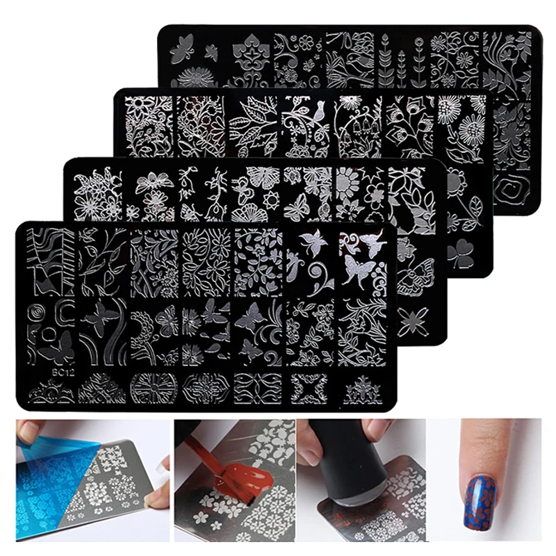Новое поступление 12*6 см DIY шаблон ногтей скребок Сталь Трафареты Красота плиты
