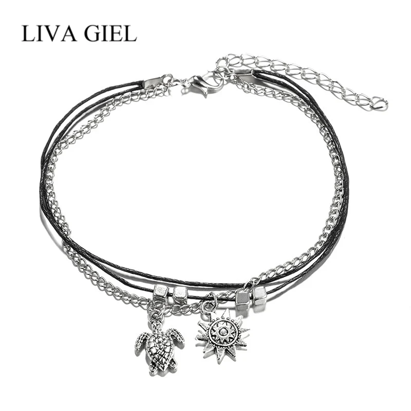 Простой маленький подвесной браслет в виде черепахи и солнца многослойный