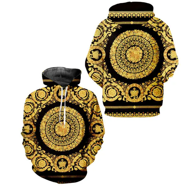 gold floral hoodie Готический 3d золотой цветочный принт мужские наборы Осень Зима на молнии толстовки Толстовка тренировочные брюки для бега костюм на заказ для мужчин 2 шт. спортивные костюмы - Цвет: gold floral hoodie
