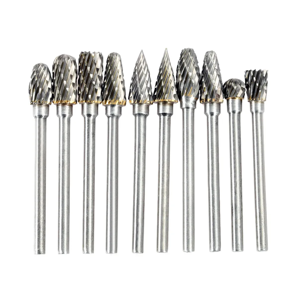 

Electric Grinding Accessories 10pcs 0.12*0.24inch Tungsten Steel Carbide Milling Cutter for Rotary Burr Tool Set CNC Engraving