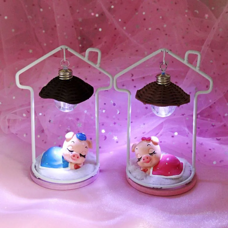 Cute Beautiful Sleeping Pig Figurines Ornaments Creative Resin Model Lamp Night Light Crafts Home Decoration Birthday Gifts | Дом и сад