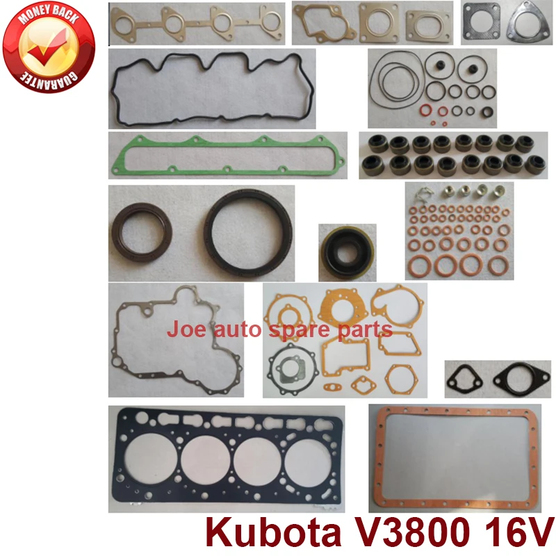 Полный ремонт капитальный полный комплект прокладок двигателя Kubota: V3800 16V|Полный