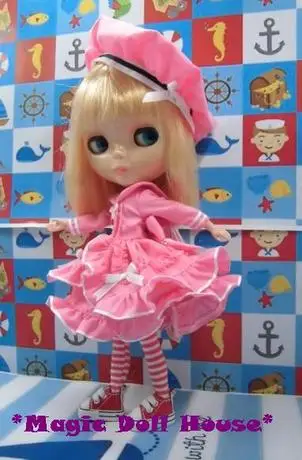 [MG003] Бесплатная доставка Neoblythe Кукольное платье # и шляпа в матросском стиле