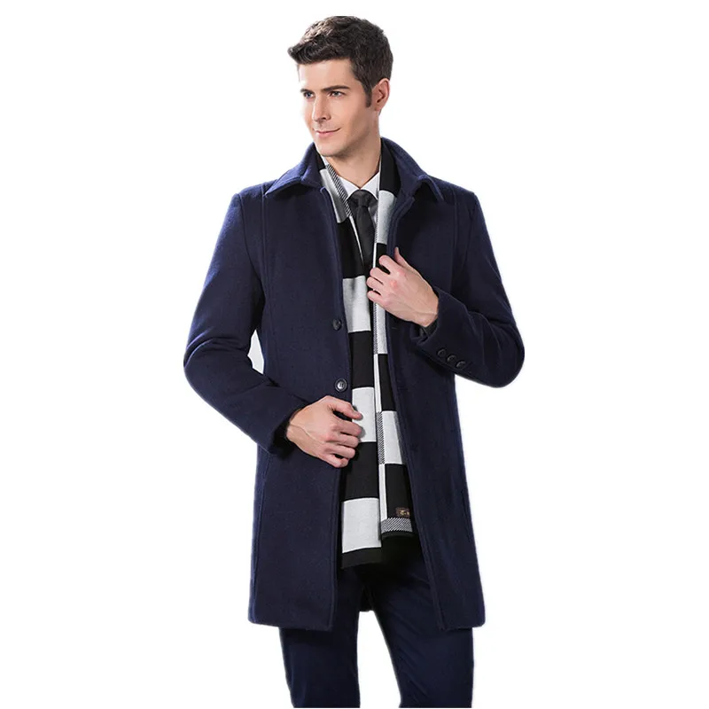 

2016 winter new men's fashion leisure wool trench coat Men's long Blends Woolen cloth coat jackets, Free shipping