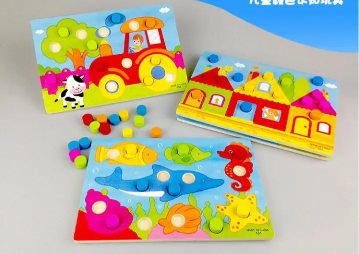 

Early Training children early education wooden toy hand grasp plate, kids wood toys cognitive matching color board Teaching toy