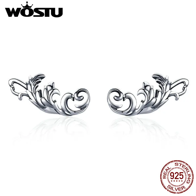 WOSTU, ретро Европейский цветок, серьги-гвоздики, 925 пробы, серебро, геометрические маленькие серьги для женщин, серебряные модные ювелирные изделия FIE580