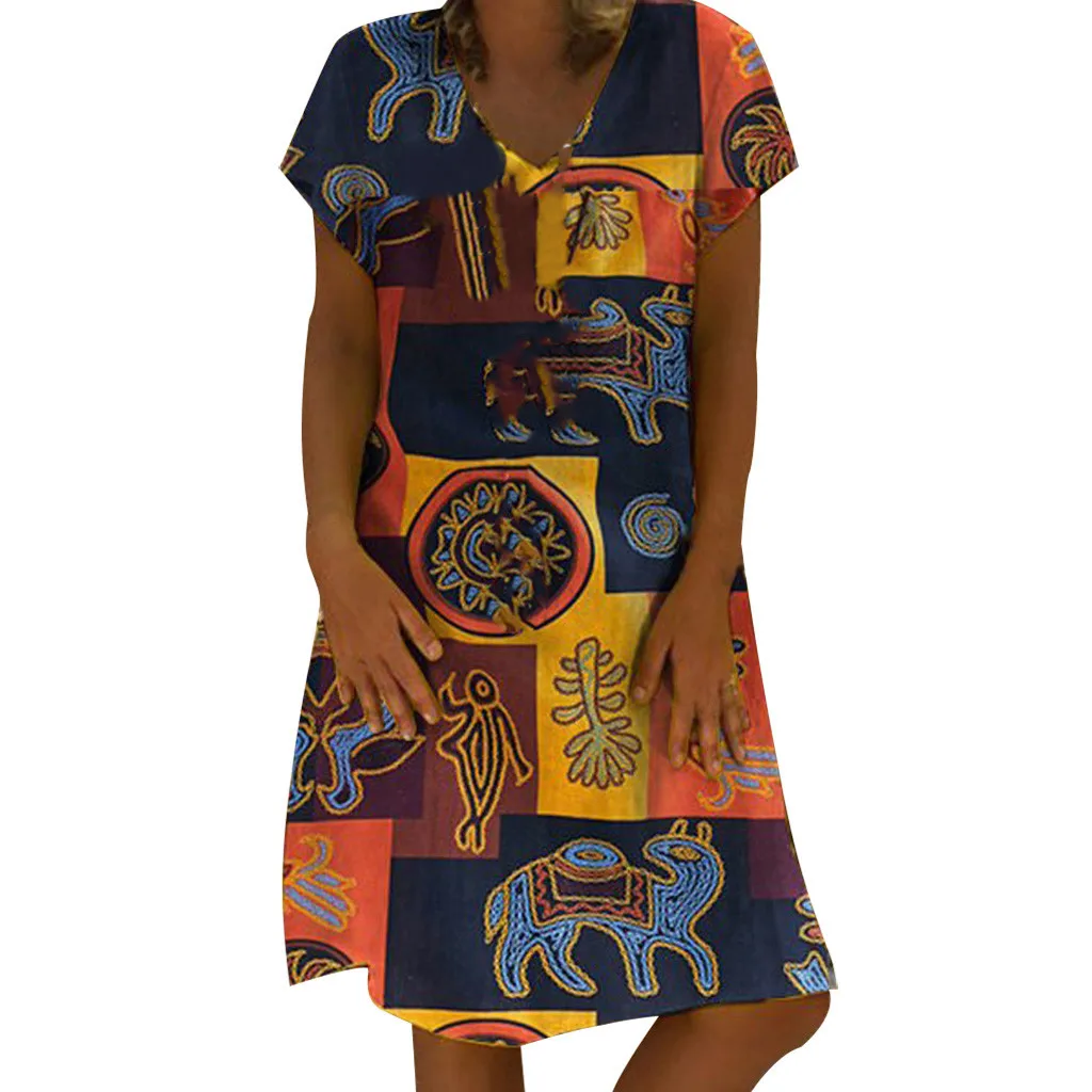 Женское платье на молнии повседневное винтажное с v-образным вырезом и коротким