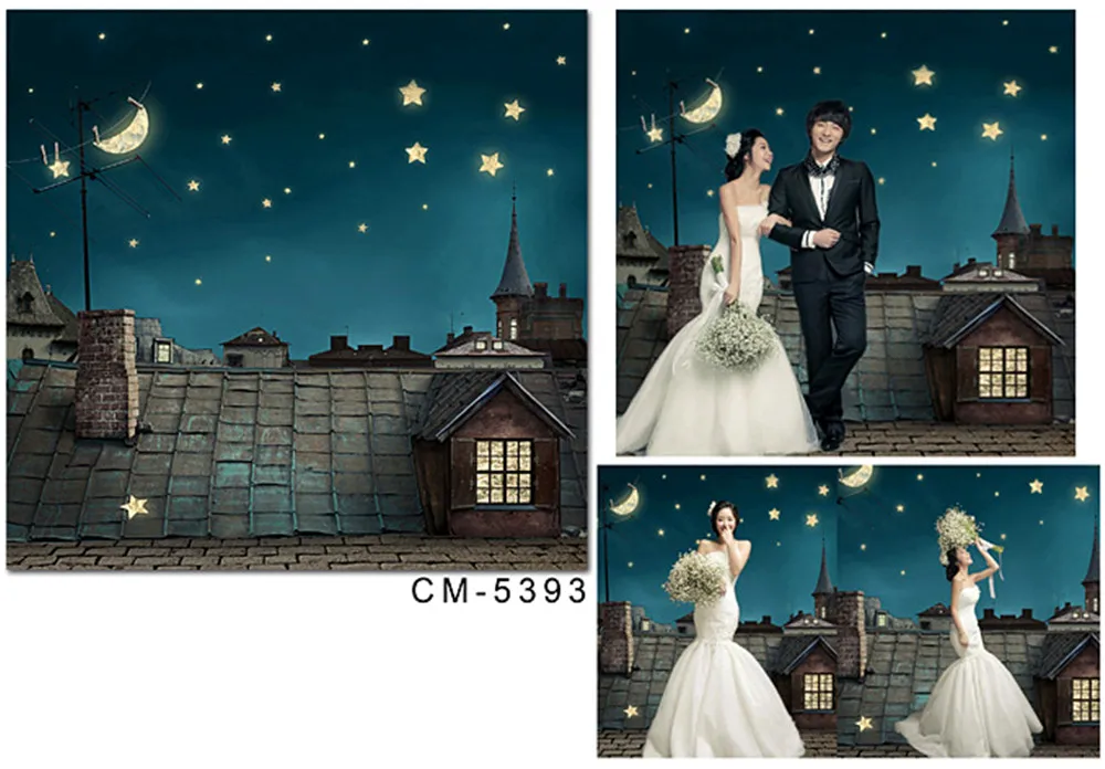 Фон для фотосъемки Сказочный деревянный дом звезда луна ночь Свадьба фотосессия
