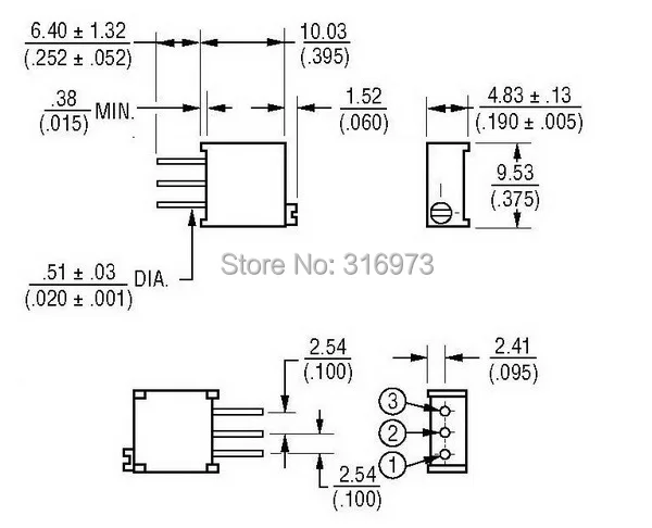 

(100 pcs/lot) 500K ohm 3296 Multiturn Trimming Potentiometer