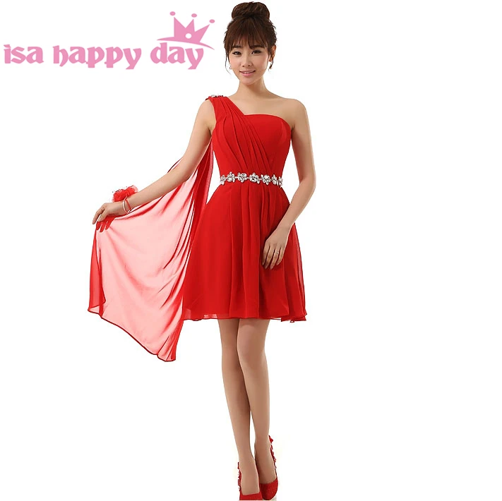 Короткие шифоновые красные платья подружки невесты с одним плечом для и Летние