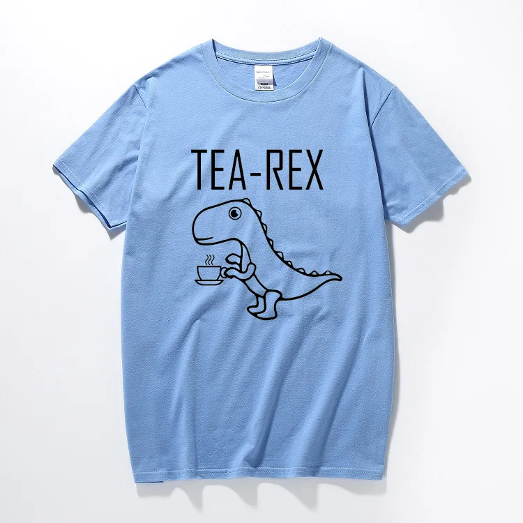 light blue Tea rex, Мужская футболка, смешная шутка, каламбур Юрского периода, динозавр, напиток, кофе, новинка, подарок, хлопковая футболка с коротким рукавом, летний топ, camisetas - Цвет: light blue