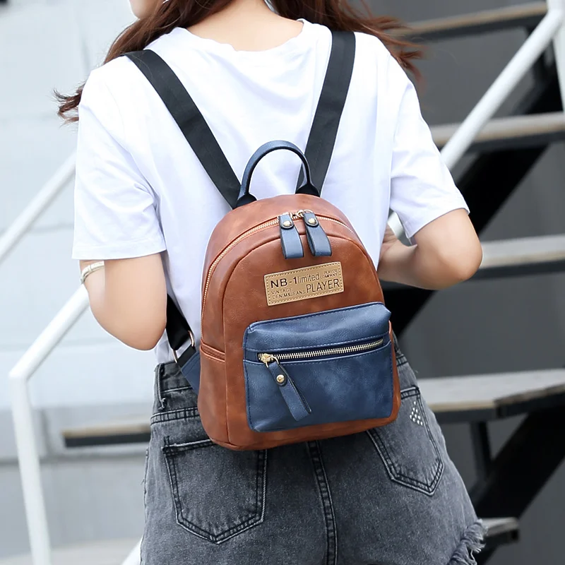 

Women Mini Panelled Vintage Backpack PU Leather College Shoulder Satchel School Rucksack Ladies Girls Casual Travel Bag Mochila