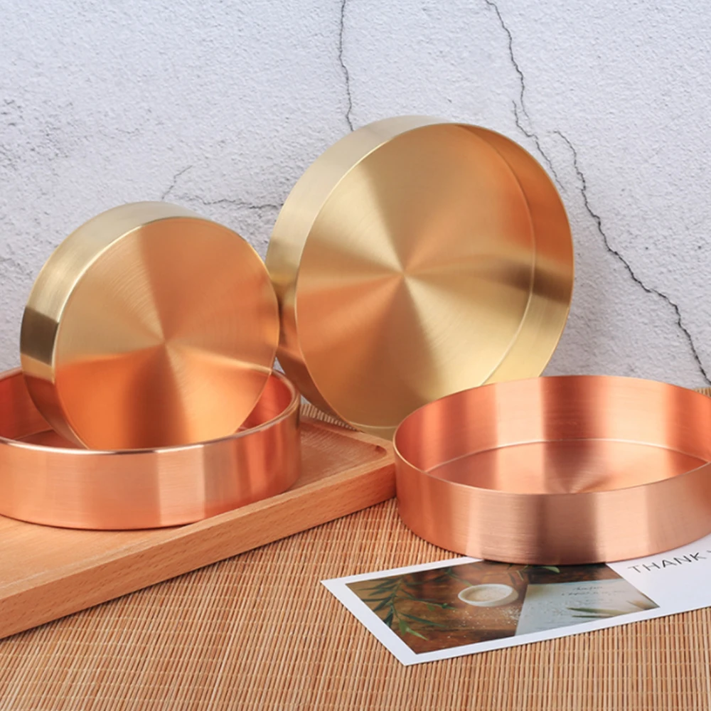 

Copper Round Storage Tray Desk Metal Storage Organizer Rose Gold Jewelry Organizer Small Object Storage Dishes Home Decor