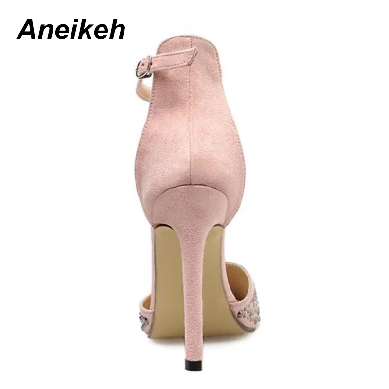 Aneikeh/ г. Летние пикантные модные женские туфли-лодочки Мэри Джейн туфли-лодочки на высоком каблуке 11 см вечерние туфли с открытым носком и ремешком на щиколотке со стразами