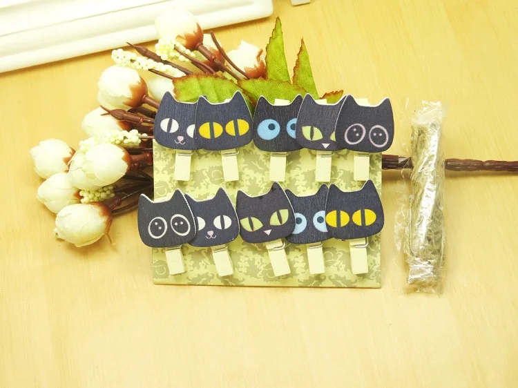 10 шт./лот с черными котиками и деревянные прищепки фотобумага прищепка Craft зажимы