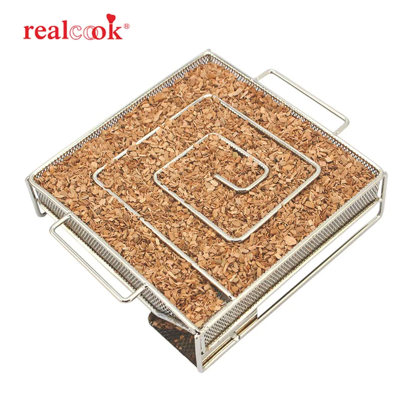 Генератор холодного дыма Realcook квадратный коптильник для барбекю с древесным