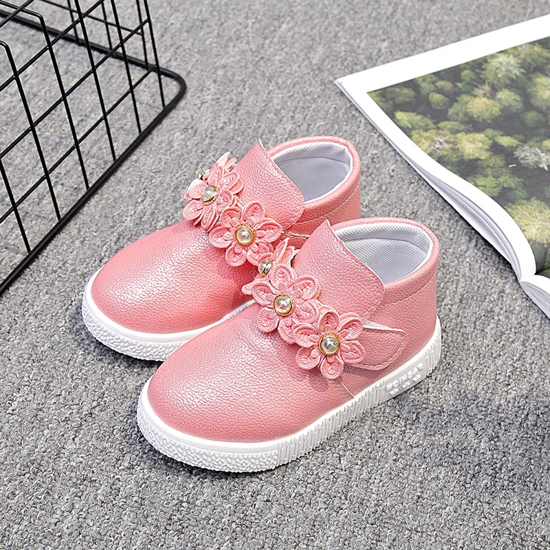 Autumn Toddler Baby Girls Shoes Children Fashion PU Flowers Short Boots Pink Gold Casual Kids Martin for Girl CSH796 | Детская одежда и