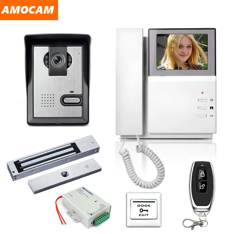 With magnetic Lock 4," ЖК-видео домофон дверной звонок Система Комплект ИК камера дверной звонок Домофон с электрическим замком Домашняя безопасность - Цвет: With magnetic Lock
