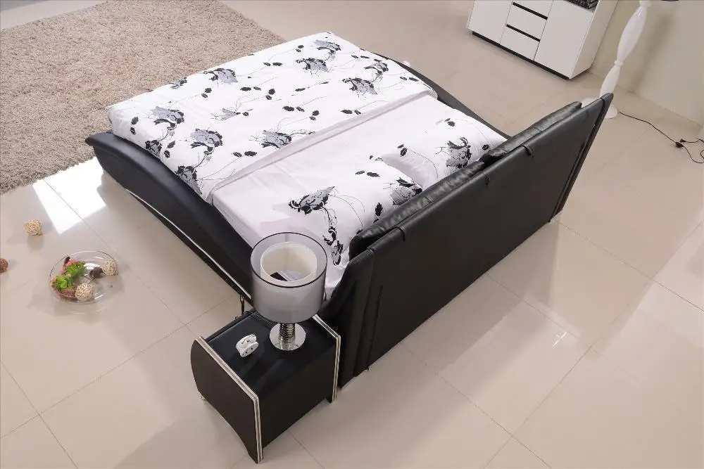 Кристалльная тянутая комфортабельный черный кожаный подголовник кровать из