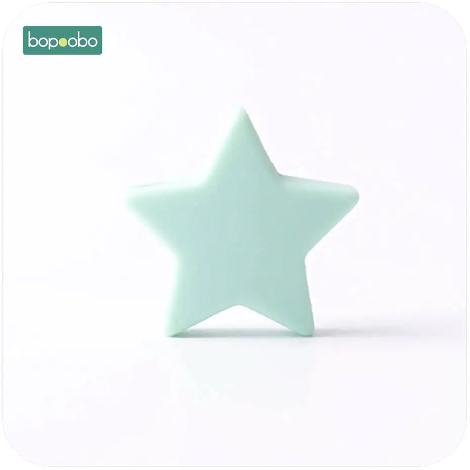 Mint Star Bopoobo 10 шт., 23 мм, разноцветный силиконовый Прорезыватель со звездами, без бисфенола, сделай сам, аксессуары для детей, силиконовые бусины, Детские Прорезыватели, игрушка - Цвет: Mint Star