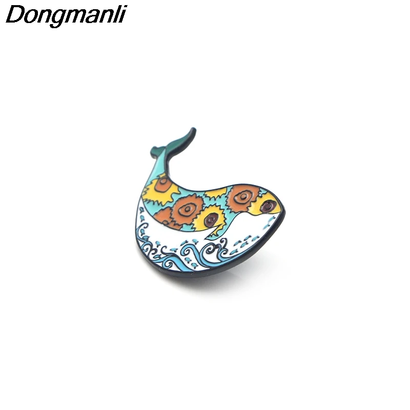 P3091 Dongmanli милый КИТ Искусство Ван Гог волна креативные металлические эмалированные булавки и броши для женщин мужчин нагрудные булавки рюкзак шляпа значок