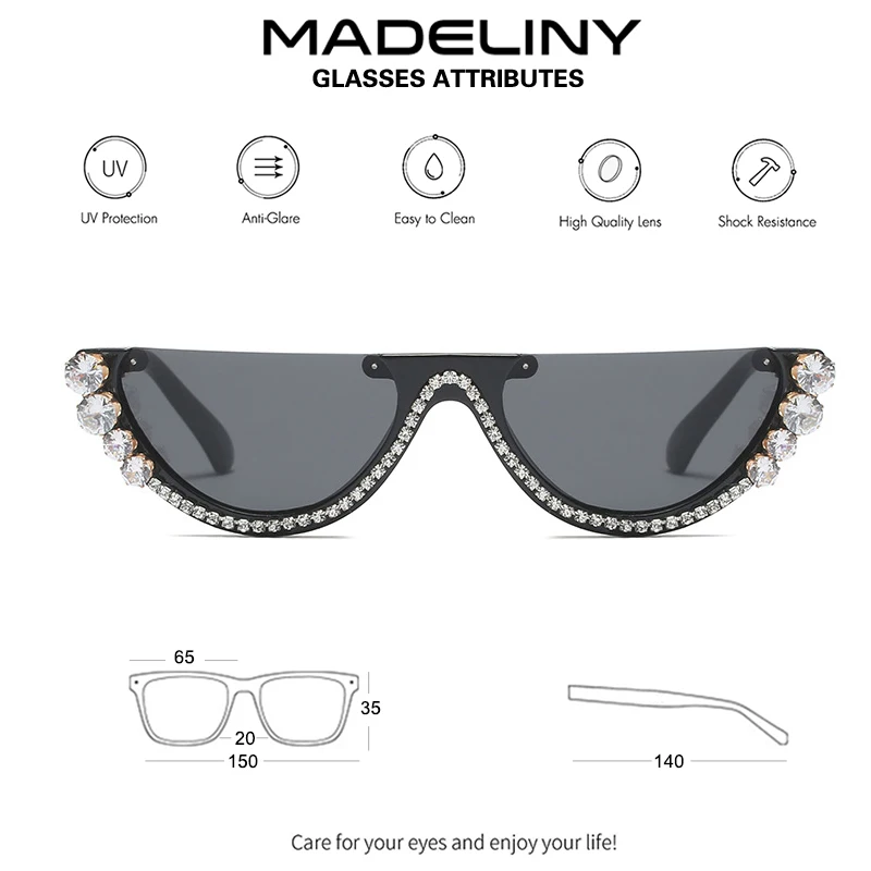 

MADELINY Trendy Diamond Cat Eye Sunglasses Women Luxury Brand Crystal Sexy Cateye Metal Jewel Frame Rhinestone Eyewear MA043