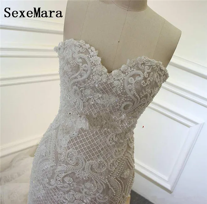Роскошные свадебные платья Русалочки милый молния на спине Кружева Кристаллы