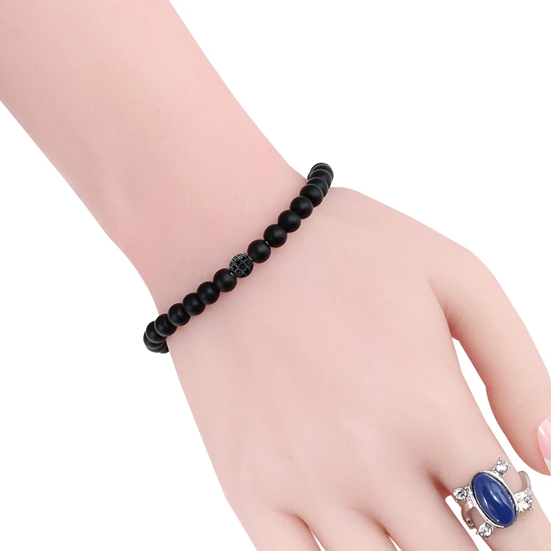 Очаровательный женский матовый черный браслет из бисера розовое золото микро