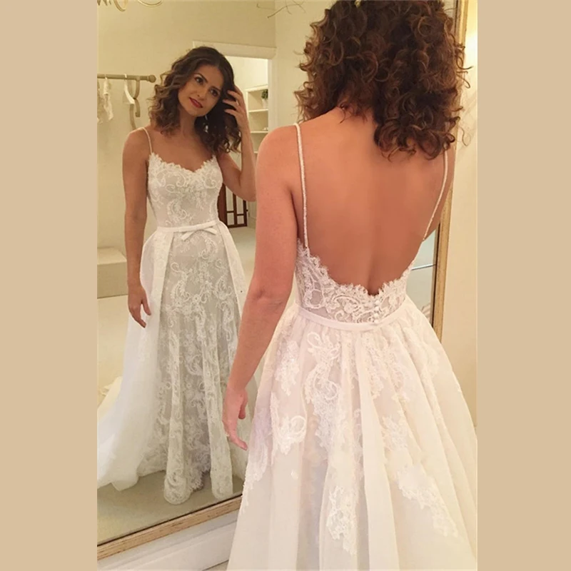 Elegant Lace Wedding Gowns Sexy Spaghetti-Straps Bridal V-neck A-Line Long Dresses Custom Made Plus Size | Женская одежда
